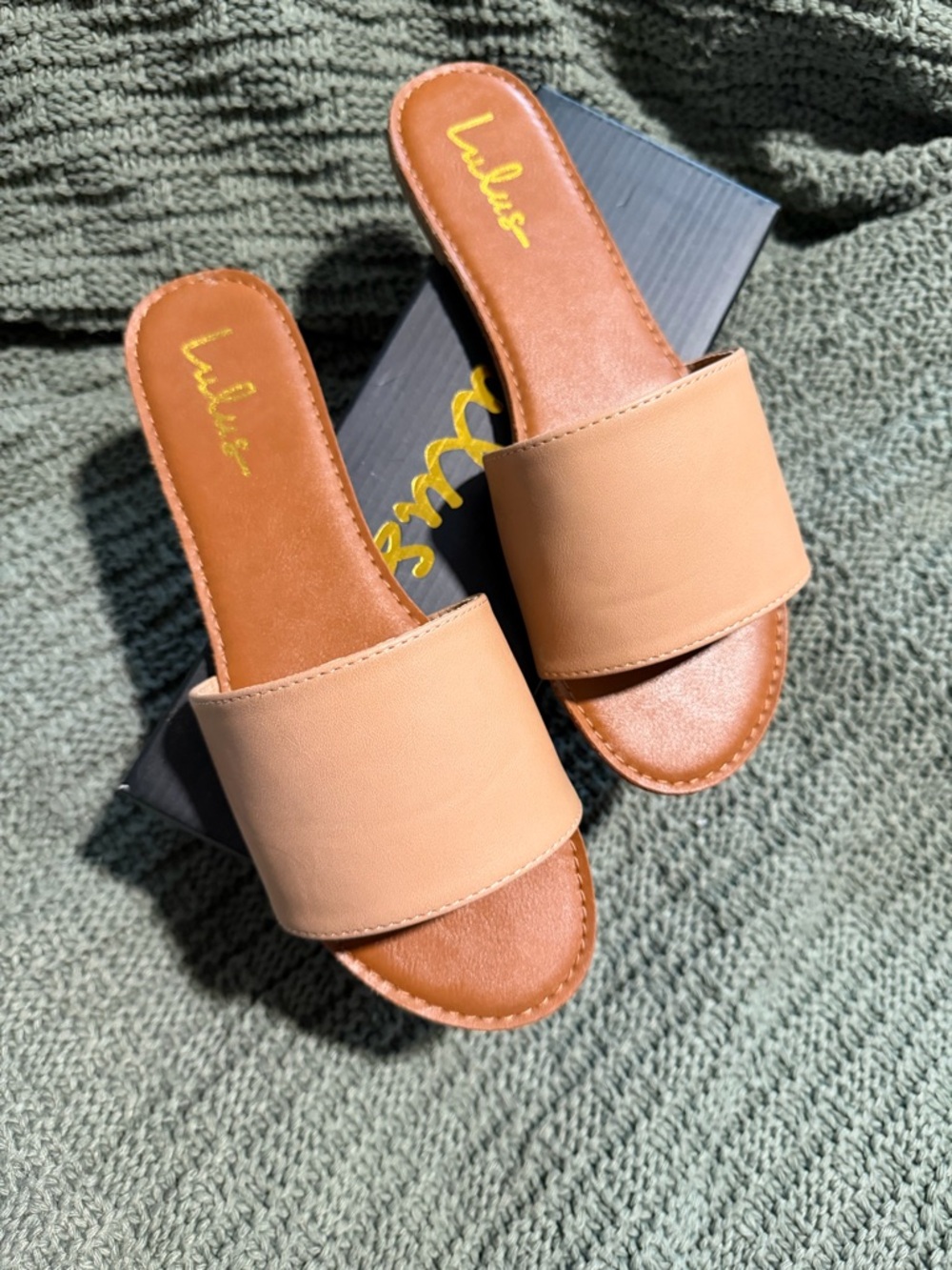 Lulu's Neutral Tan Wide-Band Slide Sandals